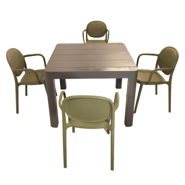 Europa Leisure Henrik 100 Dining Table In Nickel Grey With 4 Stina Armchairs In Avocado - Europa Leisure (UK)