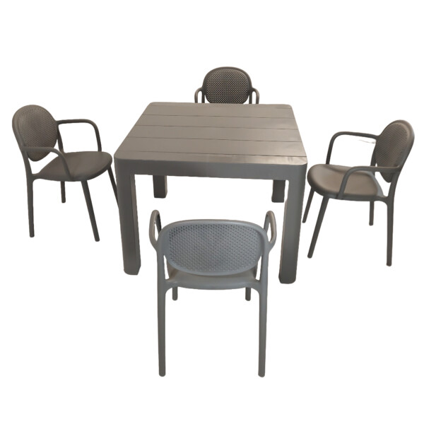 Europa Leisure Henrik 100 Dining Table In Nickel Grey With 4 Stina Armchairs In Nickel Grey - Europa Leisure (UK)