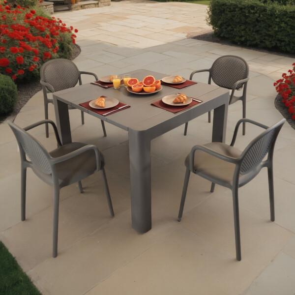 europa leisure Henrik 100 Dining Table in Nickel Grey with 4 Stina Armchairs in Nickel Grey - Europa Leisure (UK)
