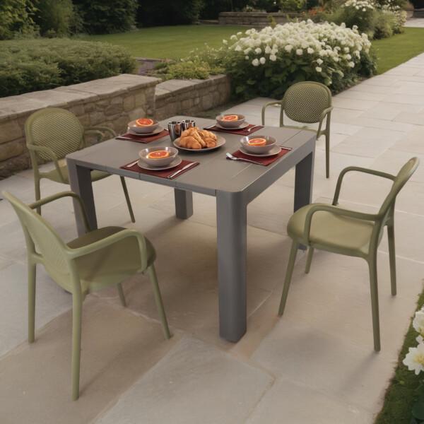 europa leisure Henrik 100 Dining Table in Nickel Grey with 4 Stina Armchairs in Avocado - Europa Leisure (UK)