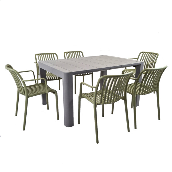 Europa Leisure Henrik 140 Dining Table In Nickel Grey With 6 Alma Armchairs In Avocado - Europa Leisure (UK)