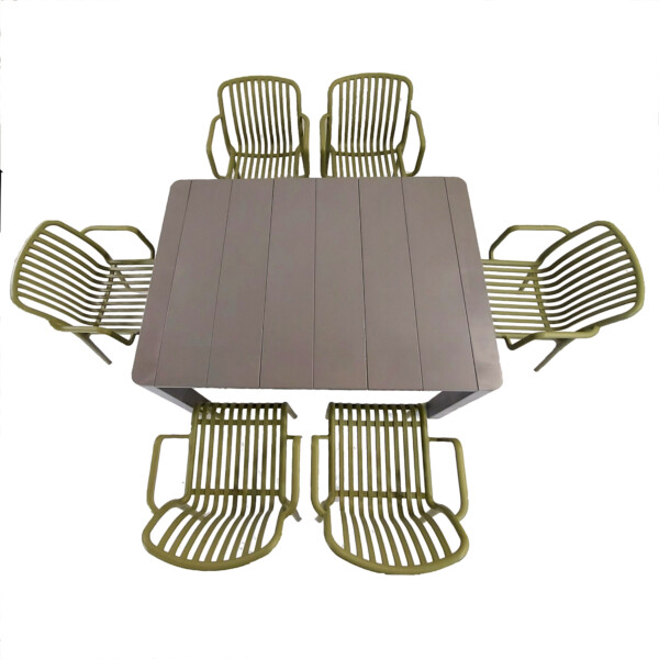 Europa Leisure Henrik 140 Dining Table In Nickel Grey With 6 Alma Armchairs In Avocado - Europa Leisure (UK)