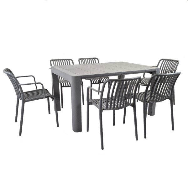Europa Leisure Henrik 140 Dining Table In Nickel Grey With 6 Alma Armchairs In Nickel Grey - Europa Leisure (UK)