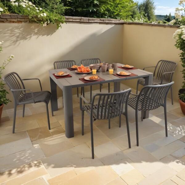 europa leisure Henrik 140 Dining Table in Nickel Grey with 6 Alma Armchairs in Nickel Grey - Europa Leisure (UK)