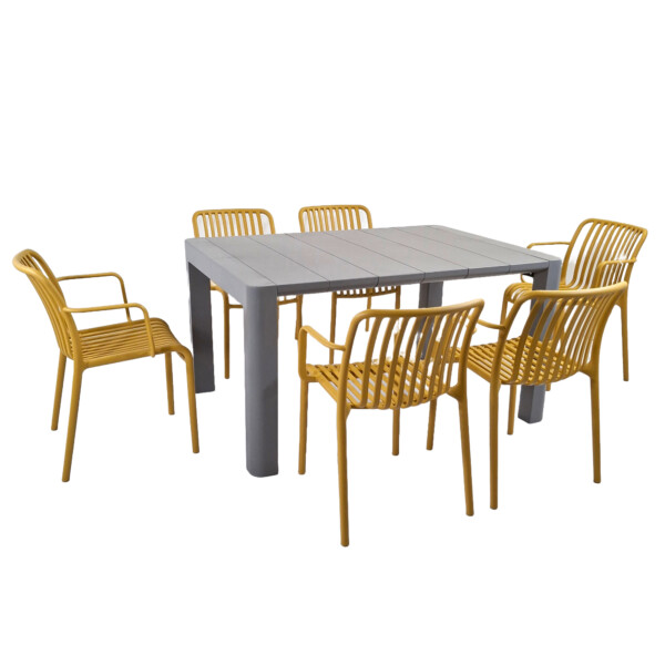 Europa Leisure Henrik 140 Dining Table In Nickel Grey With 6 Alma Armchairs In Saffron Yellow - Europa Leisure (UK)