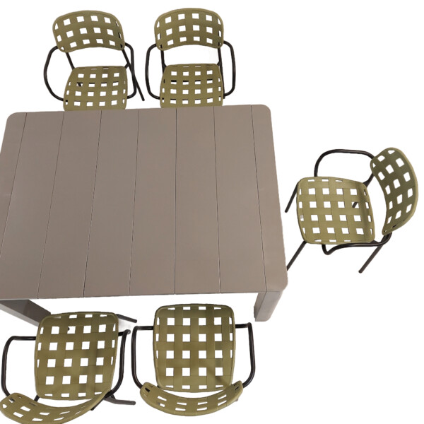 Europa Leisure Henrik 140 Dining Table In Nickel Grey With 6 Karin Armchairs In Avocado & Black - Europa Leisure (UK)