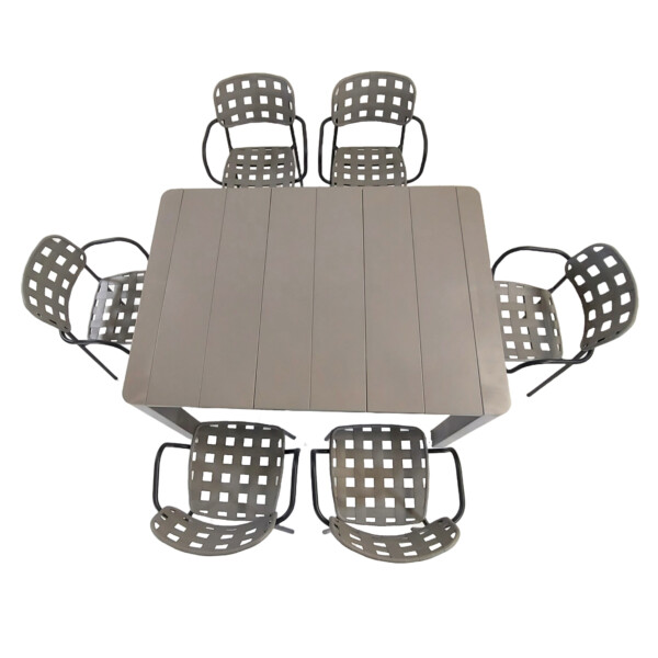 Europa Leisure Henrik 140 Dining Table In Nickel Grey With 6 Karin Armchairs In Grey & Black - Europa Leisure (UK)