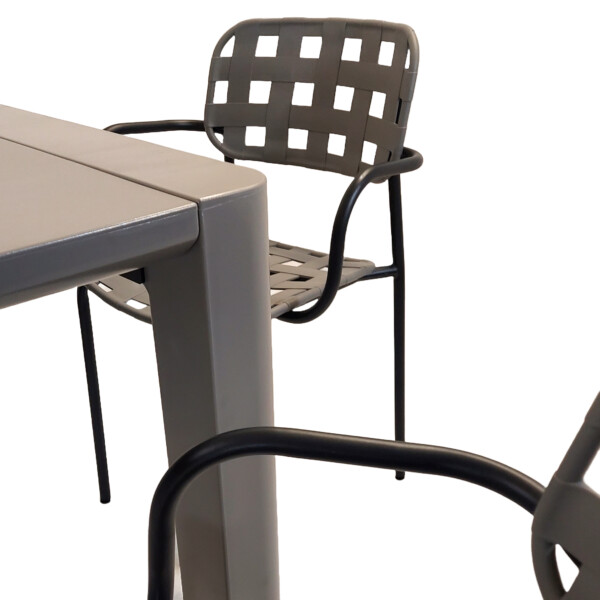 Europa Leisure Henrik 140 Dining Table In Nickel Grey With 6 Karin Armchairs In Grey & Black - Europa Leisure (UK)
