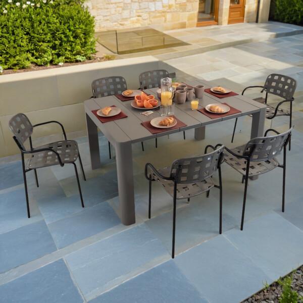 europa leisure Henrik 140 Dining Table in Nickel Grey with 6 Karin Armchairs in Grey & Black - Europa Leisure (UK)