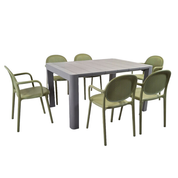 Europa Leisure Henrik 140 Dining Table In Nickel Grey With 6 Stina Armchairs In Avocado - Europa Leisure (UK)