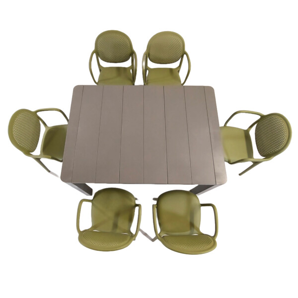 Europa Leisure Henrik 140 Dining Table In Nickel Grey With 6 Stina Armchairs In Avocado - Europa Leisure (UK)