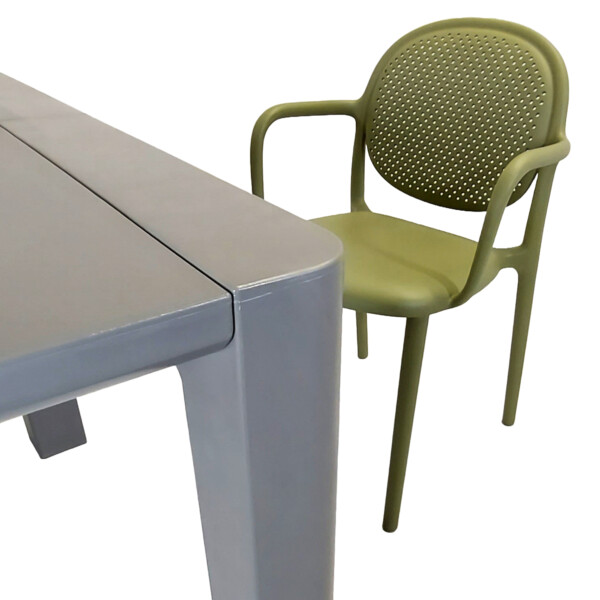 Europa Leisure Henrik 140 Dining Table In Nickel Grey With 6 Stina Armchairs In Avocado - Europa Leisure (UK)