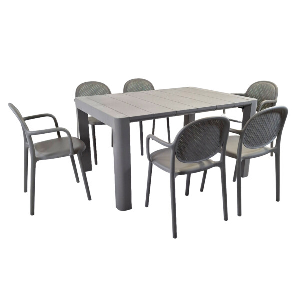 Europa Leisure Henrik 140 Dining Table In Nickel Grey With 6 Stina Armchairs In Nickel Grey - Europa Leisure (UK)