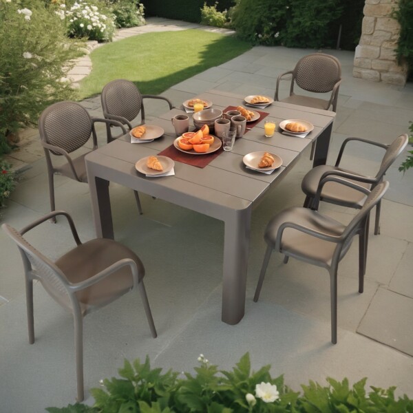 europa leisure Henrik 140 Dining Table in Nickel Grey with 6 Stina Armchairs in Nickel Grey - Europa Leisure (UK)