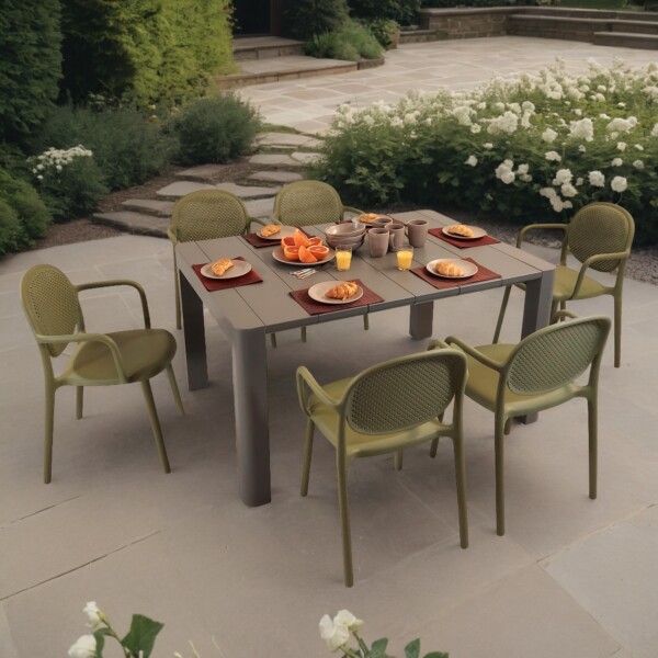 europa leisure Henrik 140 Dining Table in Nickel Grey with 6 Stina Armchairs in Avocado - Europa Leisure (UK)