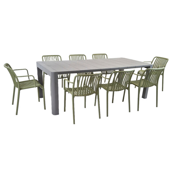 Europa Leisure Henrik 220 Dining Table In Nickel Grey With 8 Alma Armchairs In Avocado - Europa Leisure (UK)