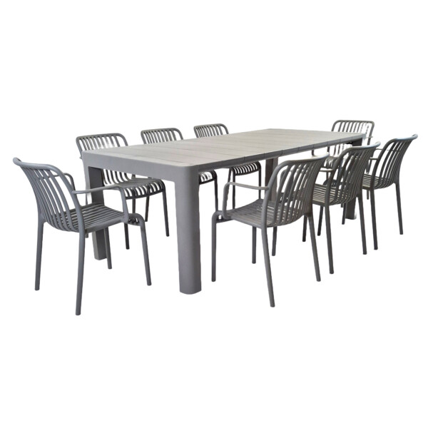 Europa Leisure Henrik 220 Dining Table In Nickel Grey With 8 Alma Armchairs In Nickel Grey - Europa Leisure (UK)