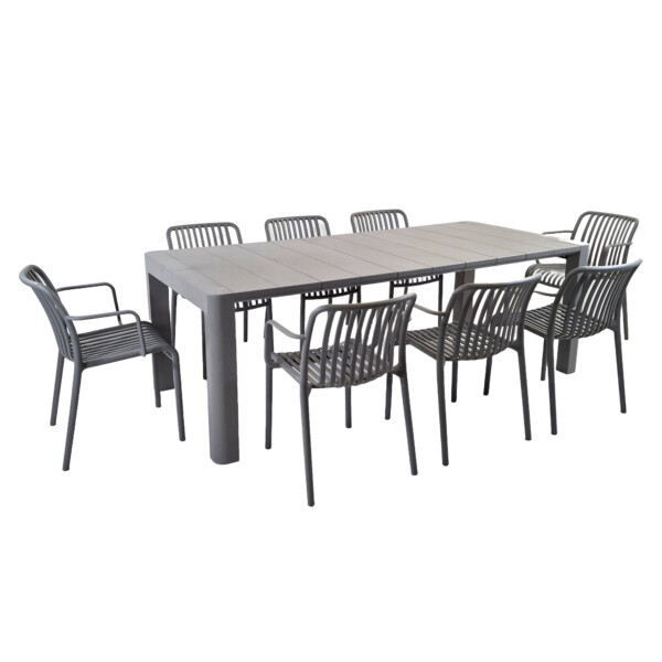 Europa Leisure Henrik 220 Dining Table In Nickel Grey With 8 Alma Armchairs In Nickel Grey - Europa Leisure (UK)