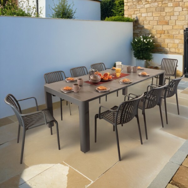 europa leisure Henrik 220 Dining Table in Nickel Grey with 8 Alma Armchairs in Nickel Grey - Europa Leisure (UK)