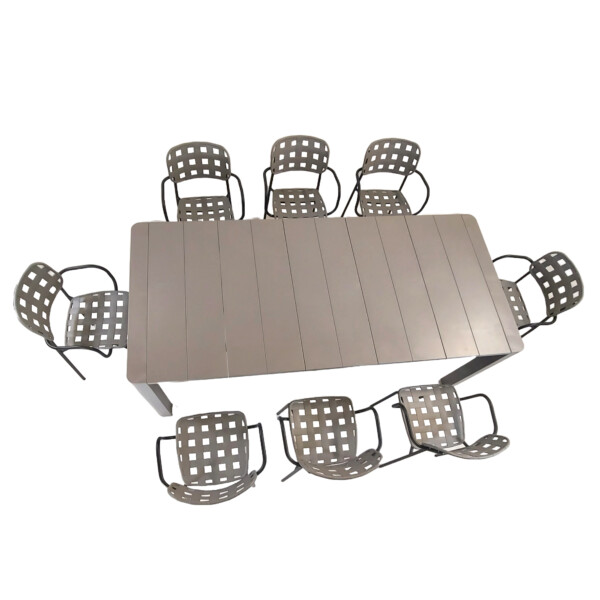 Europa Leisure Henrik 220 Dining Table In Nickel Grey With 8 Karin Armchairs In Nickel Grey Black - Europa Leisure (UK)