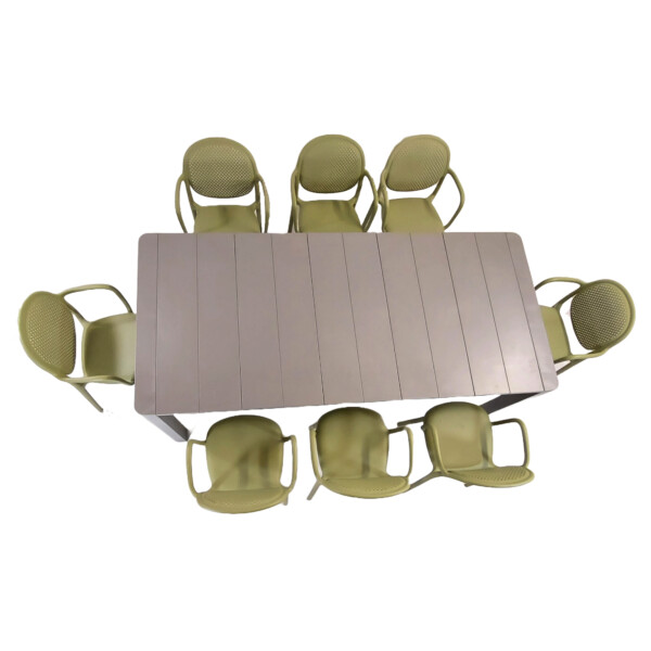 Europa Leisure Henrik 220 Dining Table In Nickel Grey With 8 Stina Armchairs In Avocado - Europa Leisure (UK)