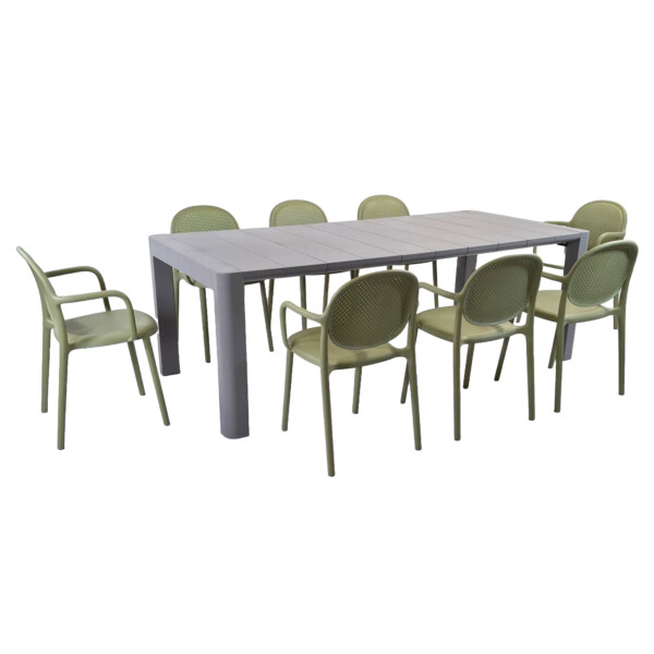 Europa Leisure Henrik 220 Dining Table In Nickel Grey With 8 Stina Armchairs In Avocado - Europa Leisure (UK)