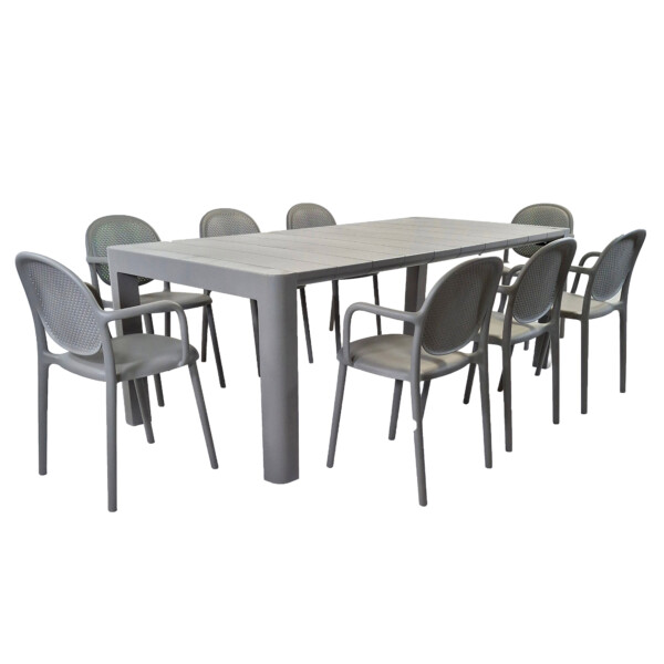 Europa Leisure Henrik 220 Dining Table In Nickel Grey With 8 Stina Armchairs In Nickel Grey - Europa Leisure (UK)