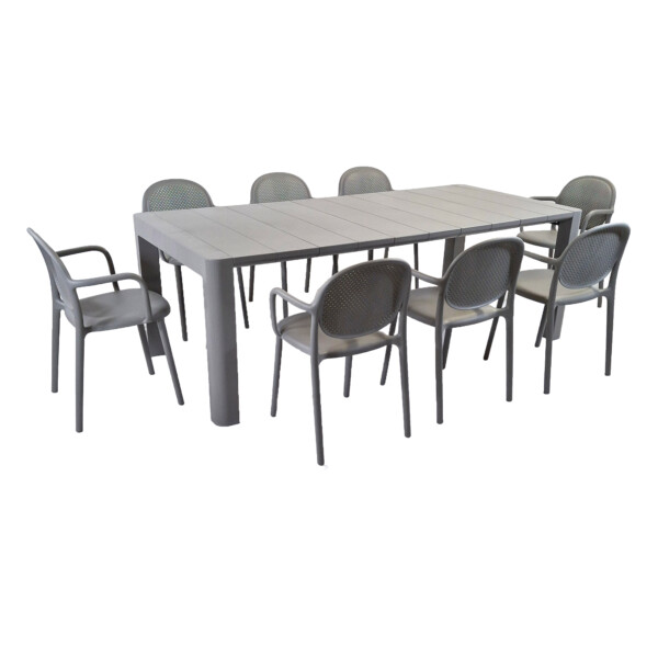 Europa Leisure Henrik 220 Dining Table In Nickel Grey With 8 Stina Armchairs In Nickel Grey - Europa Leisure (UK)