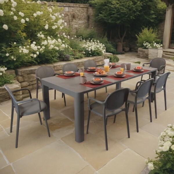 europa leisure Henrik 220 Dining Table in Nickel Grey with 8 Stina Armchairs in Nickel Grey - Europa Leisure (UK)