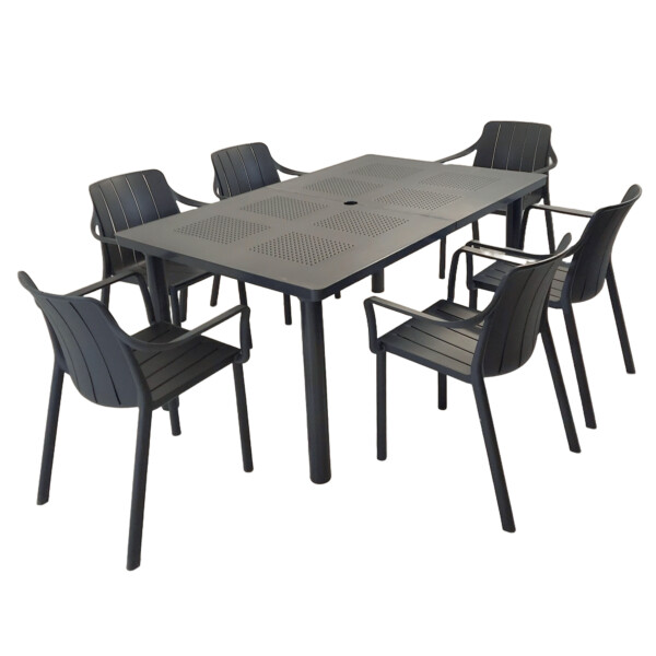 europa leisure Libeccio Dining Table with 6 Tiberina Armchairs in Anthracite - Europa Leisure (UK)