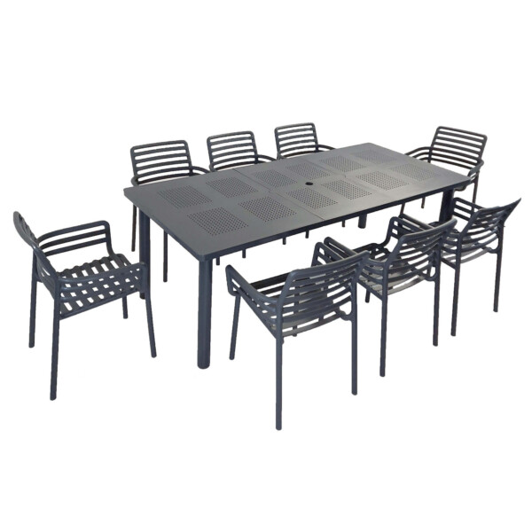 europa leisure Libeccio Dining Table with 8 Doga Chair Set Anthracite - Europa Leisure (UK)