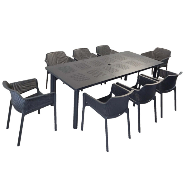 europa leisure Libeccio Dining Table with 8 Net Chair Set Anthracite - Europa Leisure (UK)