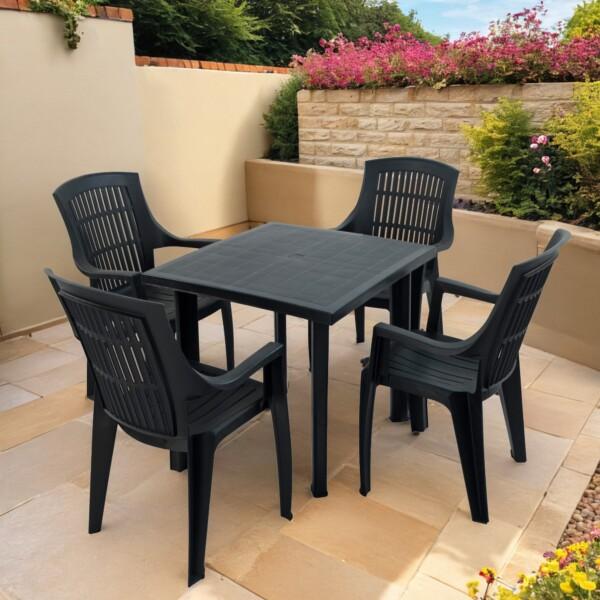europa leisure RAPINO Square Table with 4 PARMA Chairs Set Anthracite