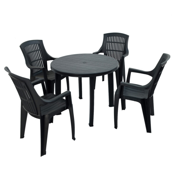 Europa Leisure REVELLO Round Table With 4 PARMA Chairs Set Anthracite