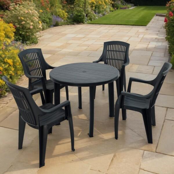 europa leisure REVELLO Round Table with 4 PARMA Chairs Set Anthracite