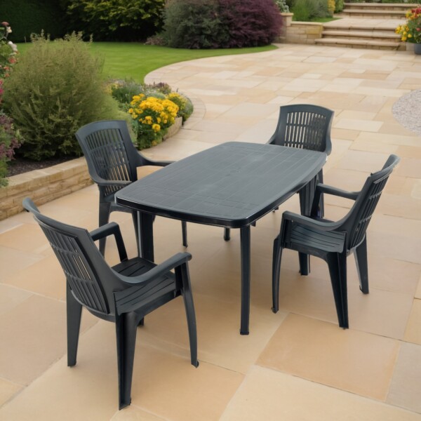 europa leisure RIMINI Rectangular Table with 4 PARMA Chairs Set Anthracite
