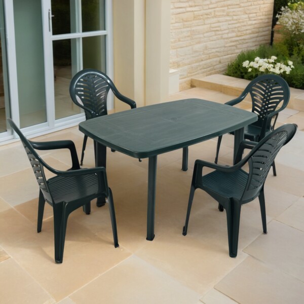 europa leisure RIMINI Rectangular Table with 4 PINETO Chairs Set Green