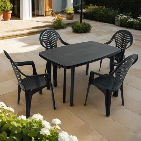 europa leisure RIMINI Rectangular Table with 4 PINETO Chairs Set Anthracite