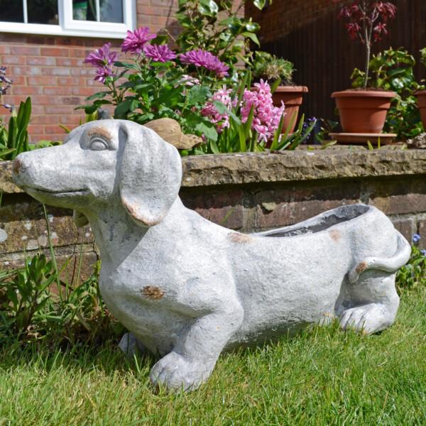 europa leisure Sausage Dog Planter - weathered stone effect - Europa Leisure (UK)