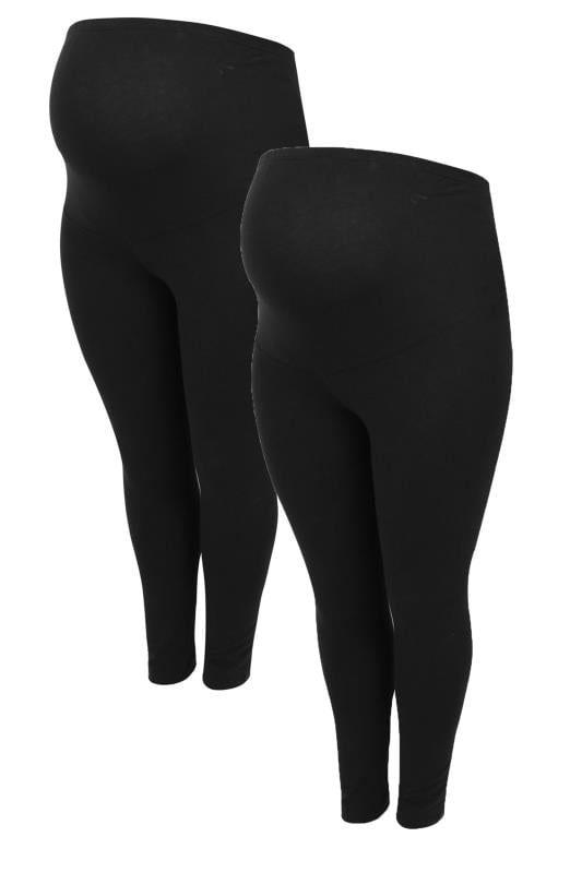 Evans BUMP IT UP MATERNITY 2 Pack Black Leggings With Comfort Panel And Stretch