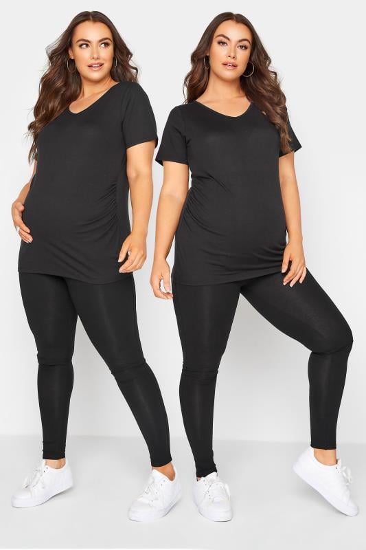 evans BUMP IT UP MATERNITY 2 Pack Black Leggings With Comfort Panel and Stretch