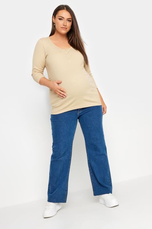Evans BUMP IT UP MATERNITY Curve Beige Brown Ribbed Popper Fastening Top