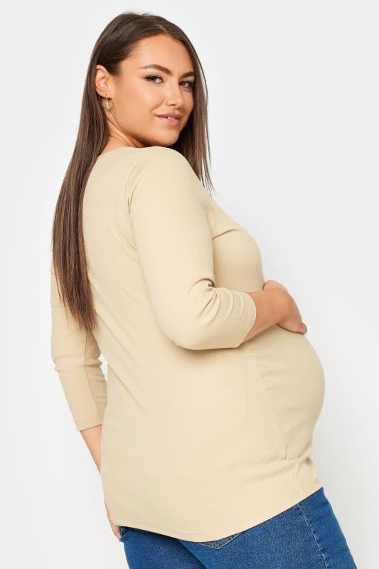 Evans BUMP IT UP MATERNITY Curve Beige Brown Ribbed Popper Fastening Top