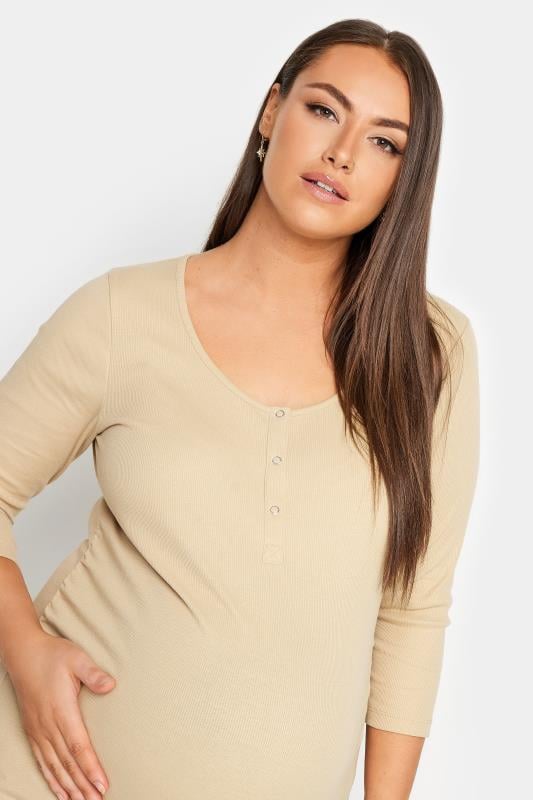 Evans BUMP IT UP MATERNITY Curve Beige Brown Ribbed Popper Fastening Top