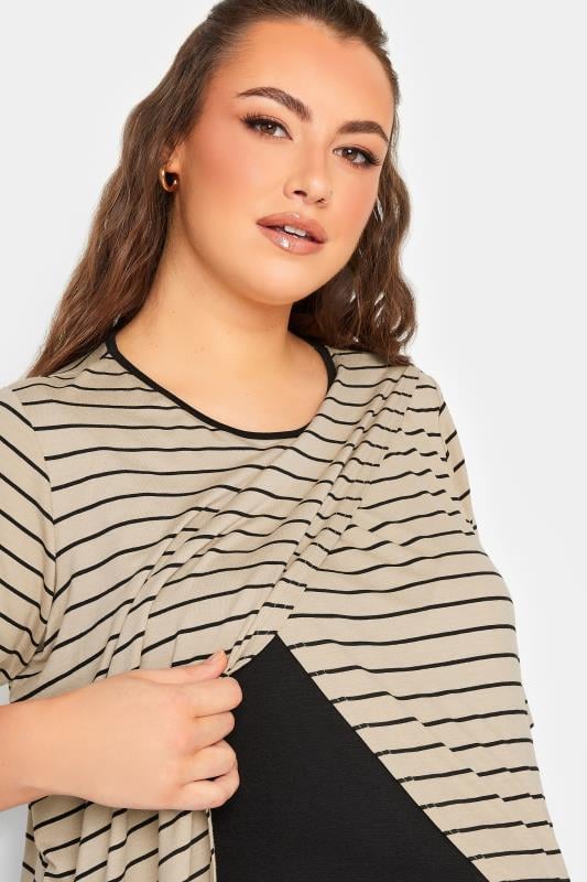 Evans BUMP IT UP MATERNITY Curve Beige Brown Stripe Print Nursing Top