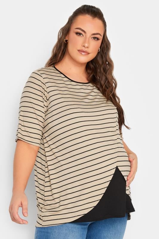 evans BUMP IT UP MATERNITY Curve Beige Brown Stripe Print Nursing Top