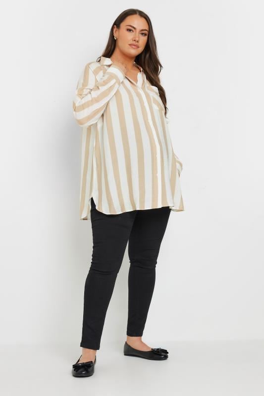 Evans BUMP IT UP MATERNITY Curve Beige Brown Stripe Shirt