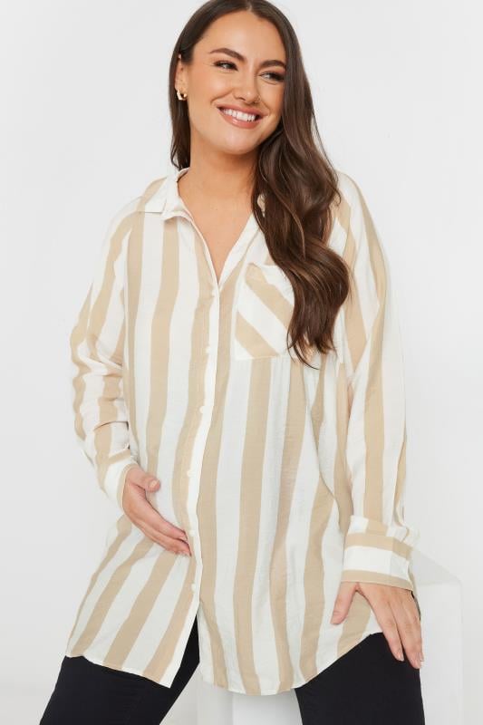 Evans BUMP IT UP MATERNITY Curve Beige Brown Stripe Shirt