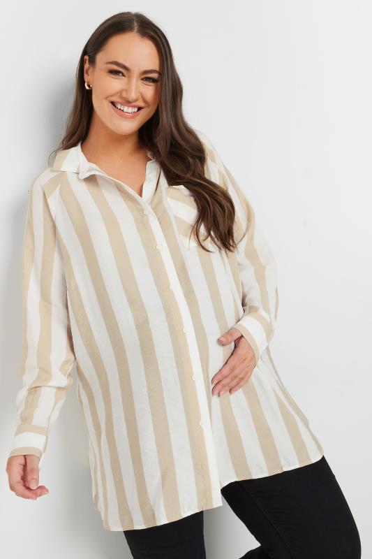 evans BUMP IT UP MATERNITY Curve Beige Brown Stripe Shirt