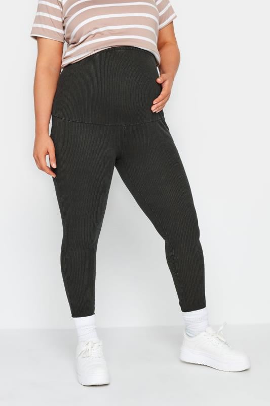 evans BUMP IT UP MATERNITY Curve Black Acid Wash Ribbed Leggings